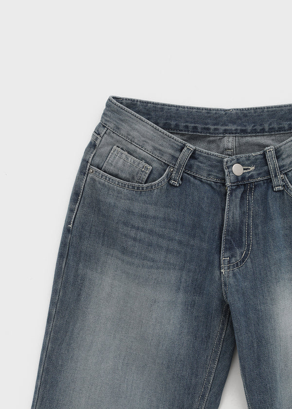 Pohner Low-waist Washed Denim Pants