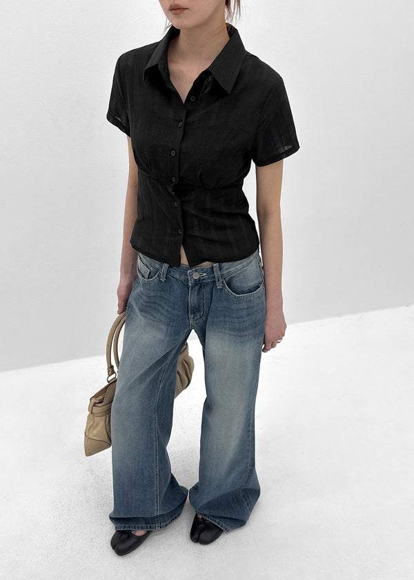 [MADE] Winkle Pleated Short Sleeve Shirt