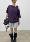 Posiku Unbalanced Off-shoulder Short Sleeve Tee