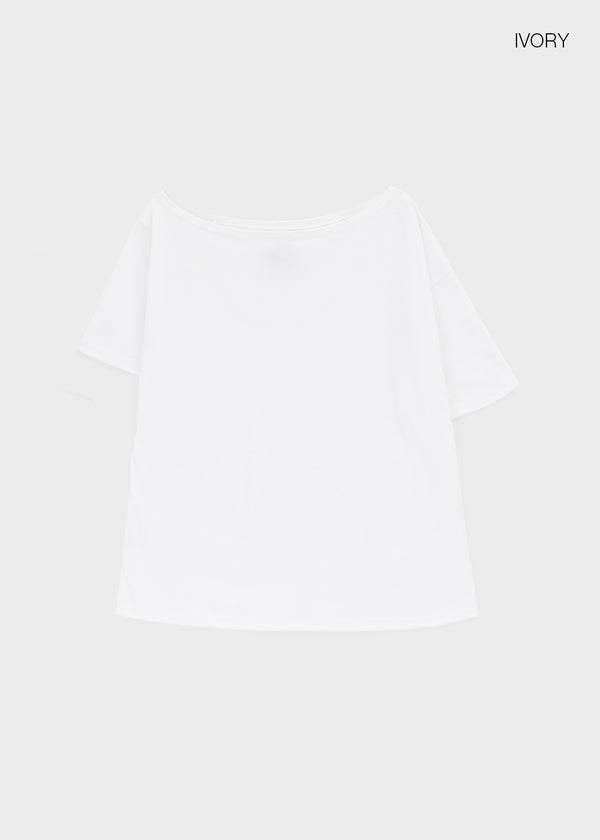 Posiku Unbalanced Off-shoulder Short Sleeve Tee