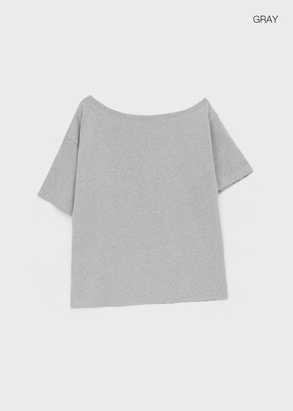 Posiku Unbalanced Off-shoulder Short Sleeve Tee