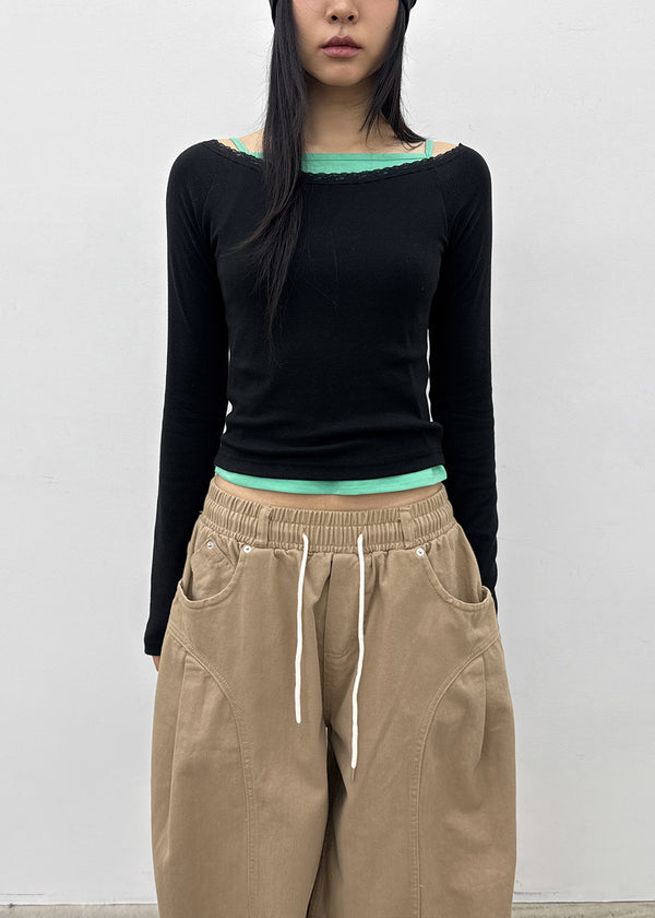 [MADE] Cozetti Lace Off-Shoulder Long Sleeve Top