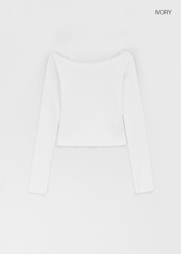 [MADE] Cozetti Lace Off-Shoulder Long Sleeve Top