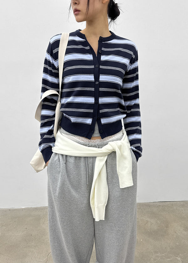 Pju Striped Round Knit Cardigan