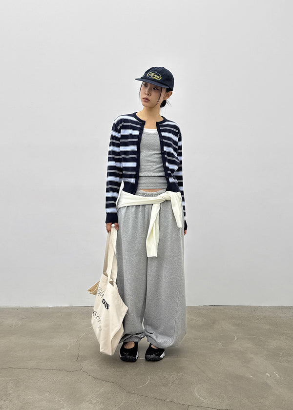 Pju Striped Round Knit Cardigan