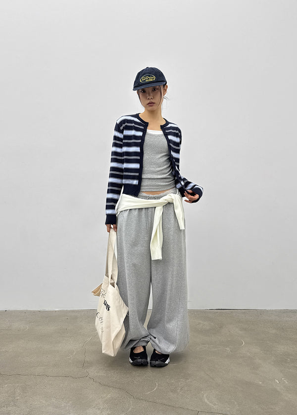 Pju Striped Round Knit Cardigan