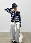 Pju Striped Round Knit Cardigan