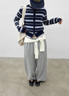 Pju Striped Round Knit Cardigan