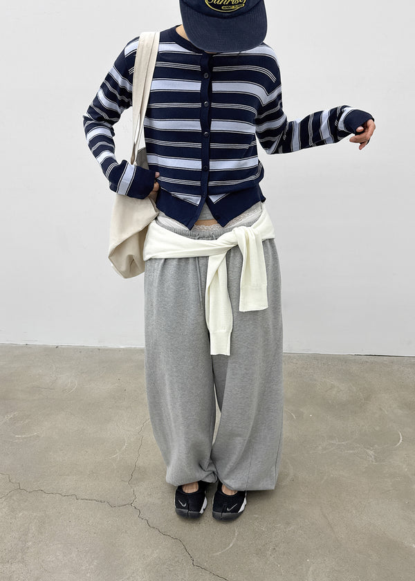 Pju Striped Round Knit Cardigan