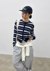 Pju Striped Round Knit Cardigan