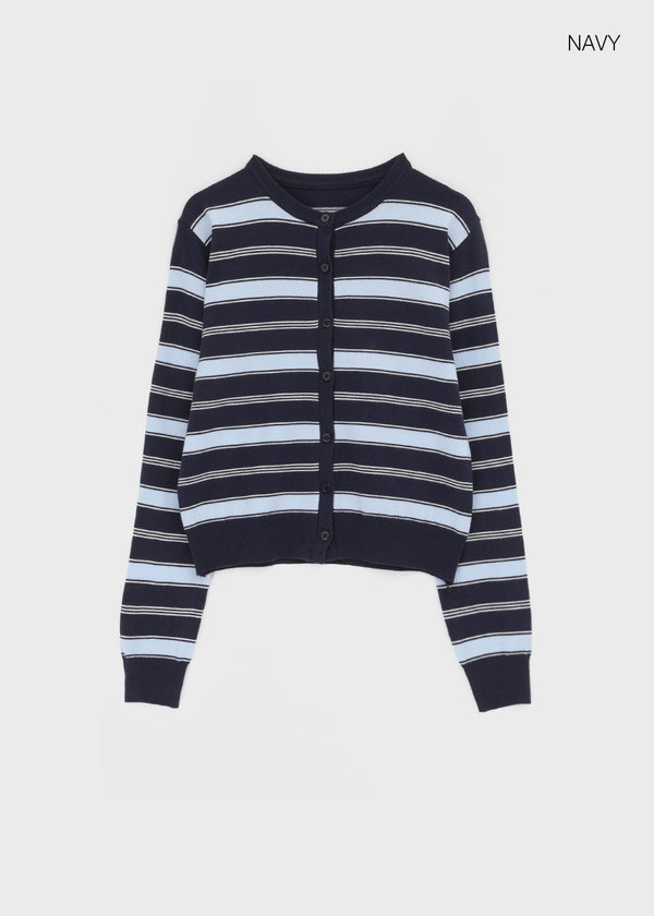 Pju Striped Round Knit Cardigan