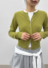 Pyobe Crop Color Block Round Knit Cardigan