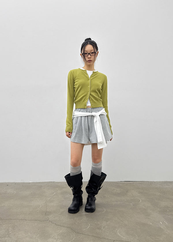 Pyobe Crop Color Block Round Knit Cardigan