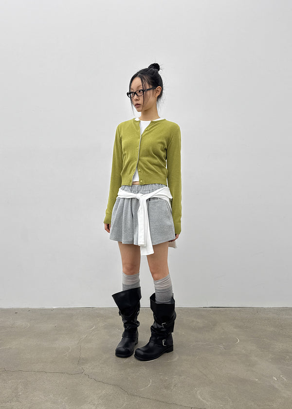 Pyobe Crop Color Block Round Knit Cardigan