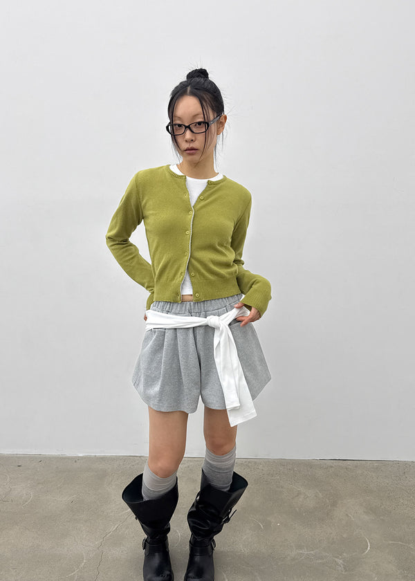Pyobe Crop Color Block Round Knit Cardigan