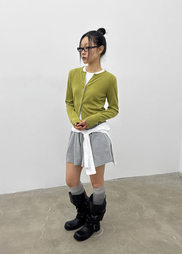 Pyobe Crop Color Block Round Knit Cardigan