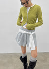 Pyobe Crop Color Block Round Knit Cardigan