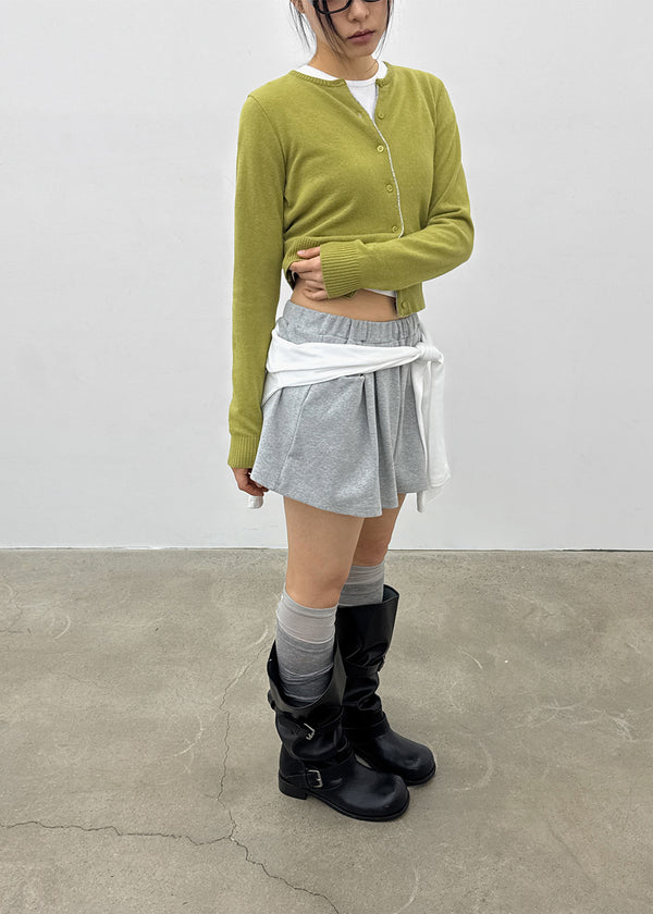 Pyobe Crop Color Block Round Knit Cardigan