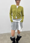 Pyobe Crop Color Block Round Knit Cardigan