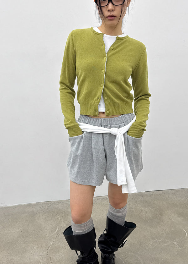 Pyobe Crop Color Block Round Knit Cardigan