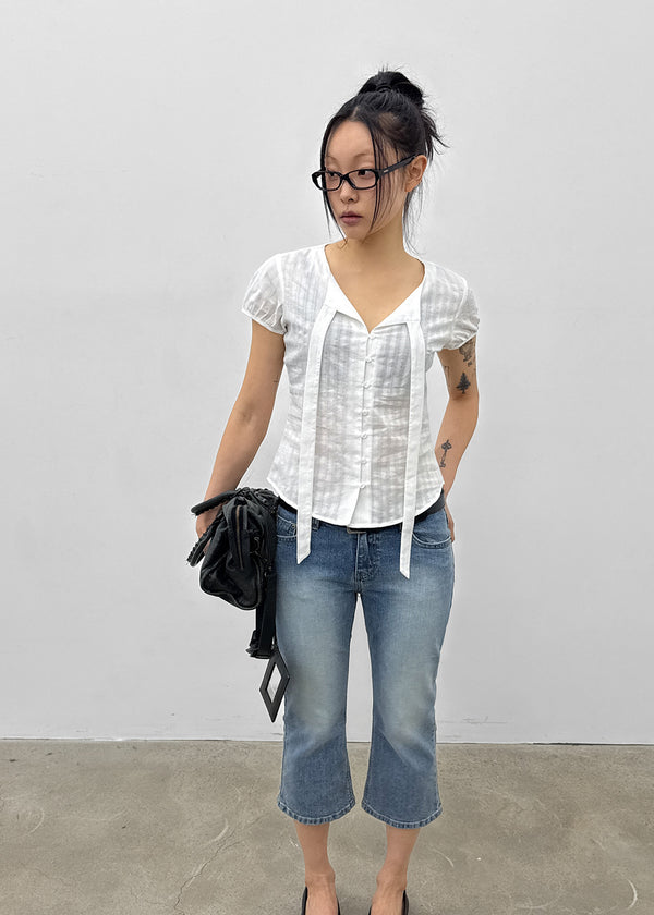 [MADE] Rouer Tie Short-Sleeve Blouse