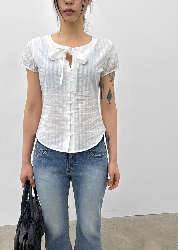 [MADE] Rouer Tie Short-Sleeve Blouse