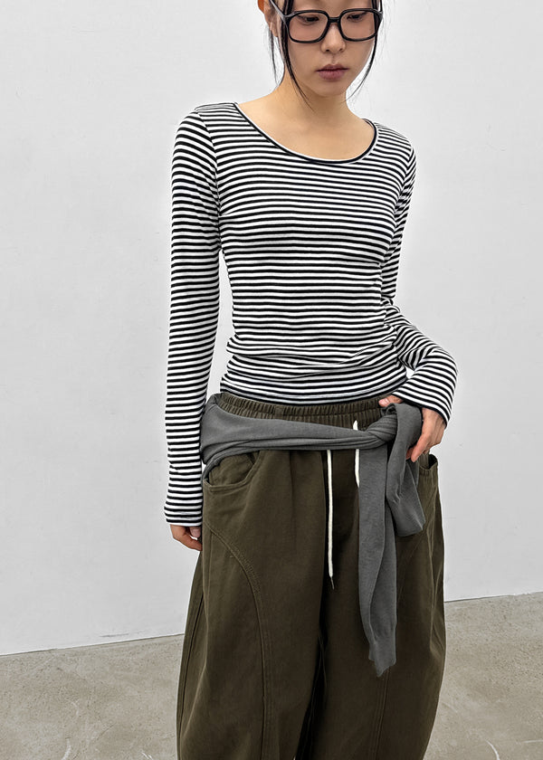 Luano Striped Round Neck Long Sleeve T-shirt