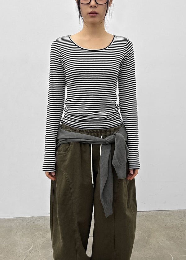 Luano Striped Round Neck Long Sleeve T-shirt