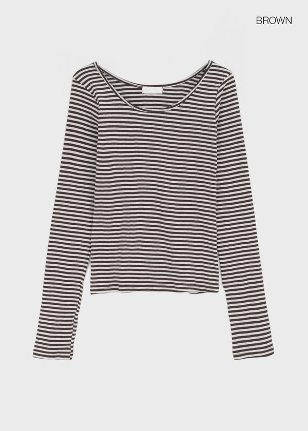 Luano Striped Round Neck Long Sleeve T-shirt