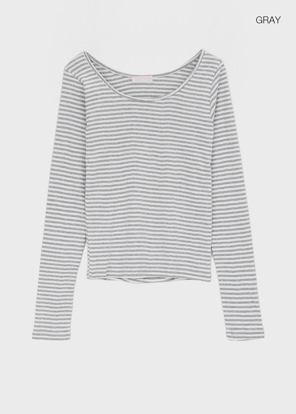 Luano Striped Round Neck Long Sleeve T-shirt