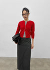 Pyobe Crop Color Block Round Knit Cardigan