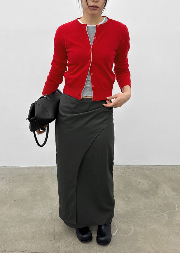 Pyobe Crop Color Block Round Knit Cardigan