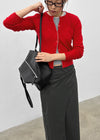 Pyobe Crop Color Block Round Knit Cardigan