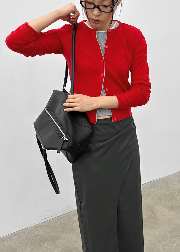 Pyobe Crop Color Block Round Knit Cardigan