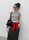 Pyobe Crop Color Block Round Knit Cardigan