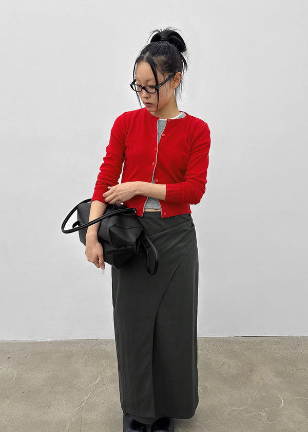 Pyobe Crop Color Block Round Knit Cardigan