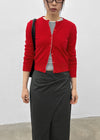 Pyobe Crop Color Block Round Knit Cardigan