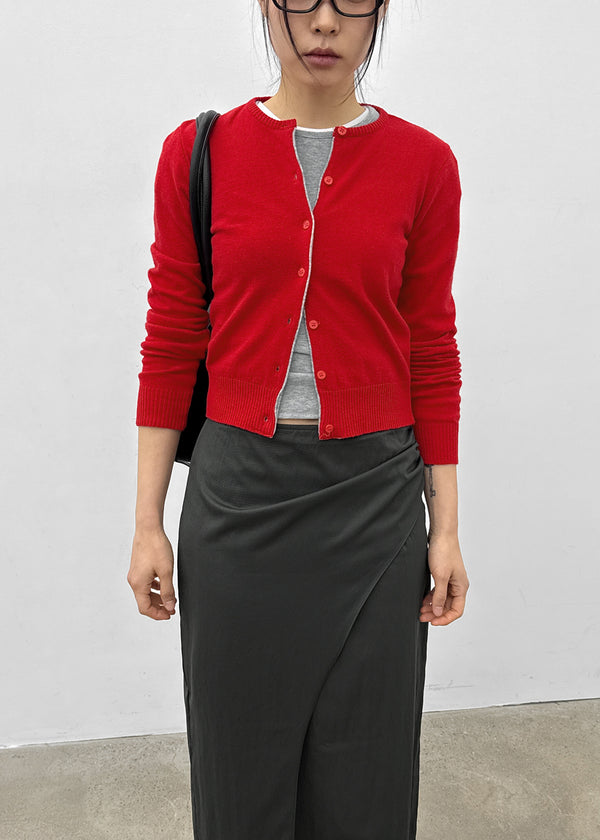Pyobe Crop Color Block Round Knit Cardigan