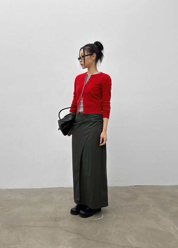 Pyobe Crop Color Block Round Knit Cardigan