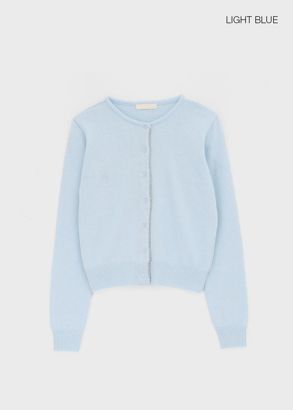 Pyobe Crop Color Block Round Knit Cardigan