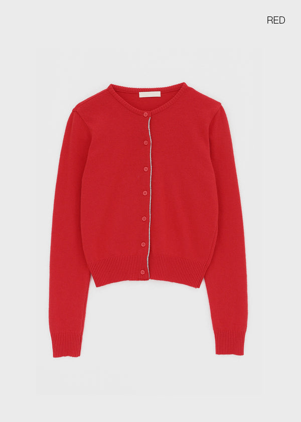 Pyobe Crop Color Block Round Knit Cardigan