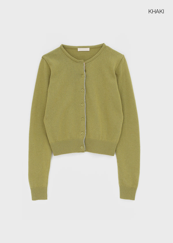 Pyobe Crop Color Block Round Knit Cardigan