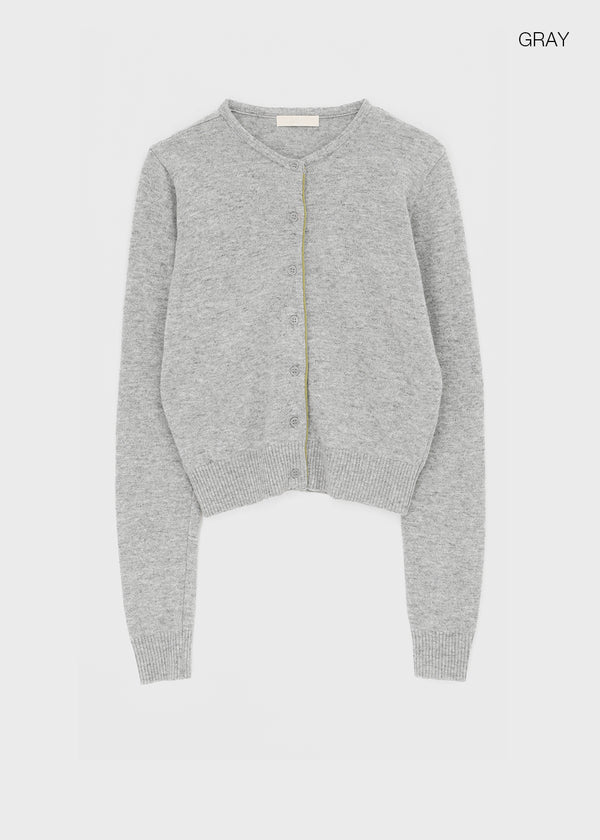 Pyobe Crop Color Block Round Knit Cardigan
