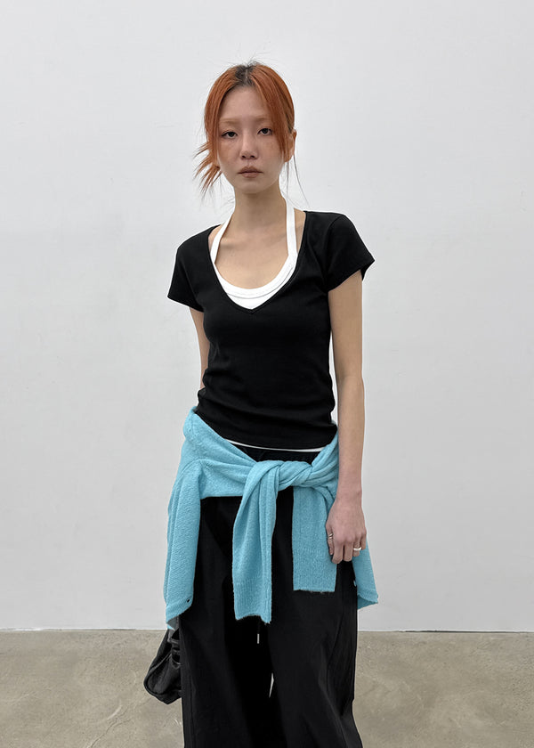 [MADE] Dutsbi Deep V-Neck Short Sleeve Top