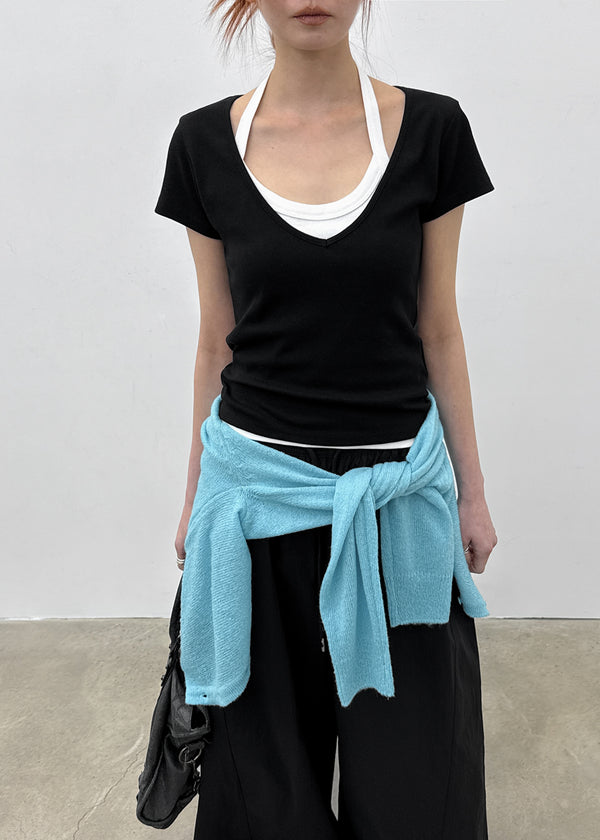 [MADE] Dutsbi Deep V-Neck Short Sleeve Top