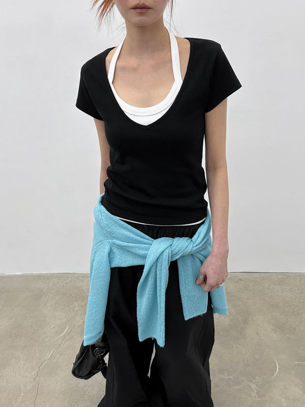 [MADE] Dutsbi Deep V-Neck Short Sleeve Top