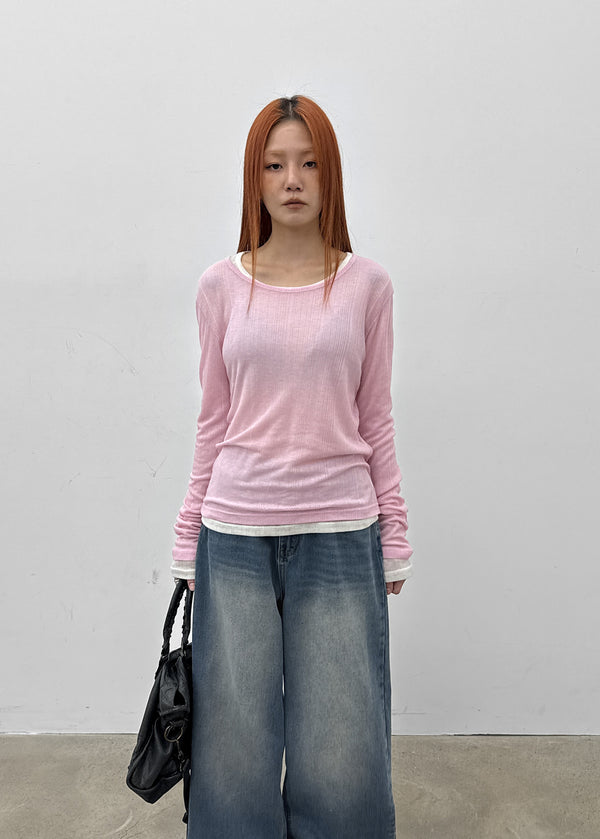 Cheto See-through Ribbed Tencel Long Sleeve Tee