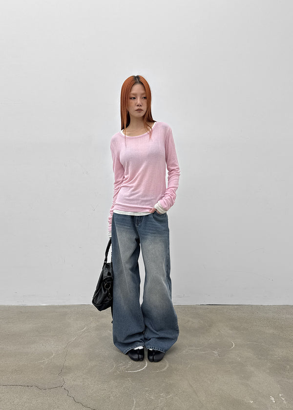 Cheto See-through Ribbed Tencel Long Sleeve Tee