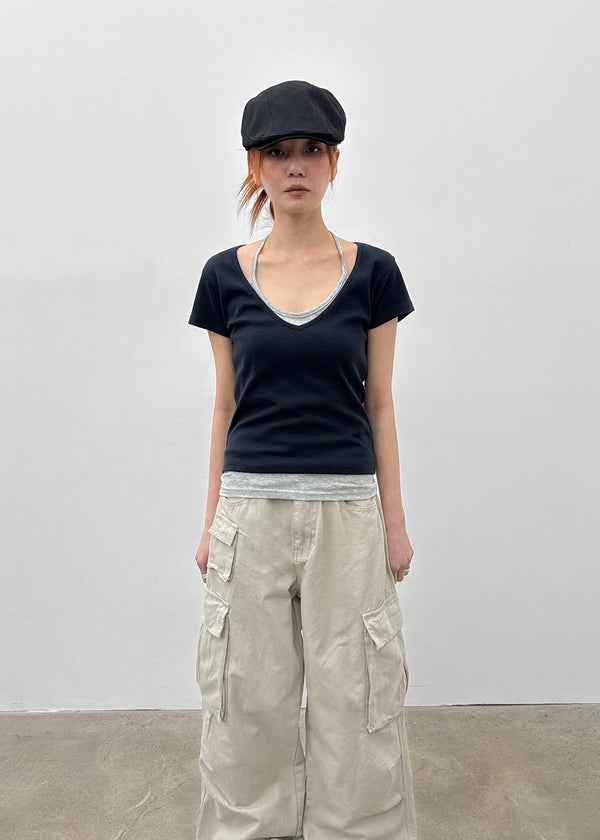 [MADE] Dutsbi Deep V-Neck Short Sleeve Top