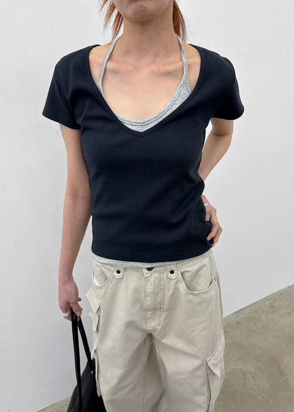 [MADE] Dutsbi Deep V-Neck Short Sleeve Top